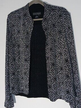 Jessica Howard Black White & Crystal Cocktail Beaded Jacket Size 14